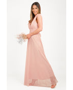 V-Neck Occasion Mesh Maxi Dress Dusty Pink