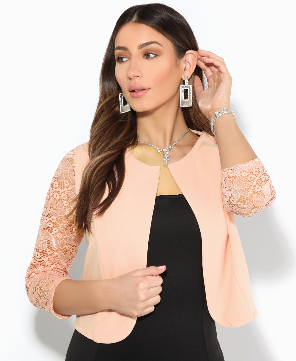 Lace Sleeve Cropped Evening Shrug Pink