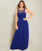 Gem & Mesh Front Chiffon Maxi Dress Royal Blue