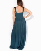 Flower Shoulder Chiffon Maxi Dress Petrol