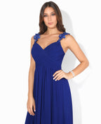 Flower Shoulder Chiffon Maxi Dress Royal Blue