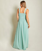 Flower Shoulder Chiffon Maxi Dress Sage Green