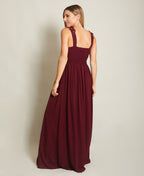 Flower Shoulder Chiffon Maxi Dress Wine