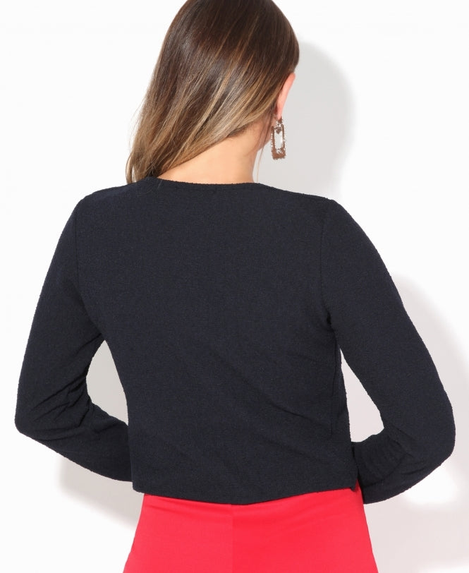 Cropped BouclÃ© Cardigan Navy