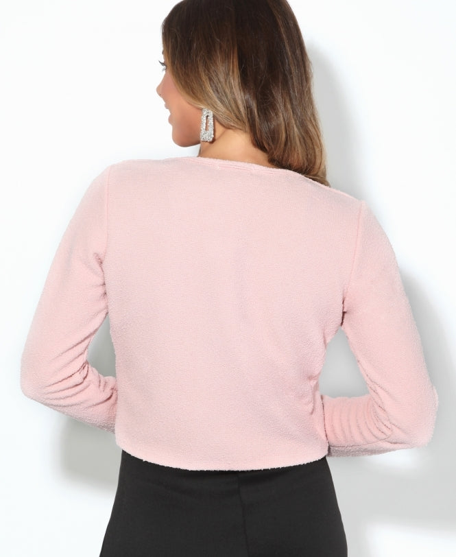 Cropped BouclÃ© Cardigan Pink