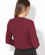 Cropped BouclÃ© Cardigan Wine