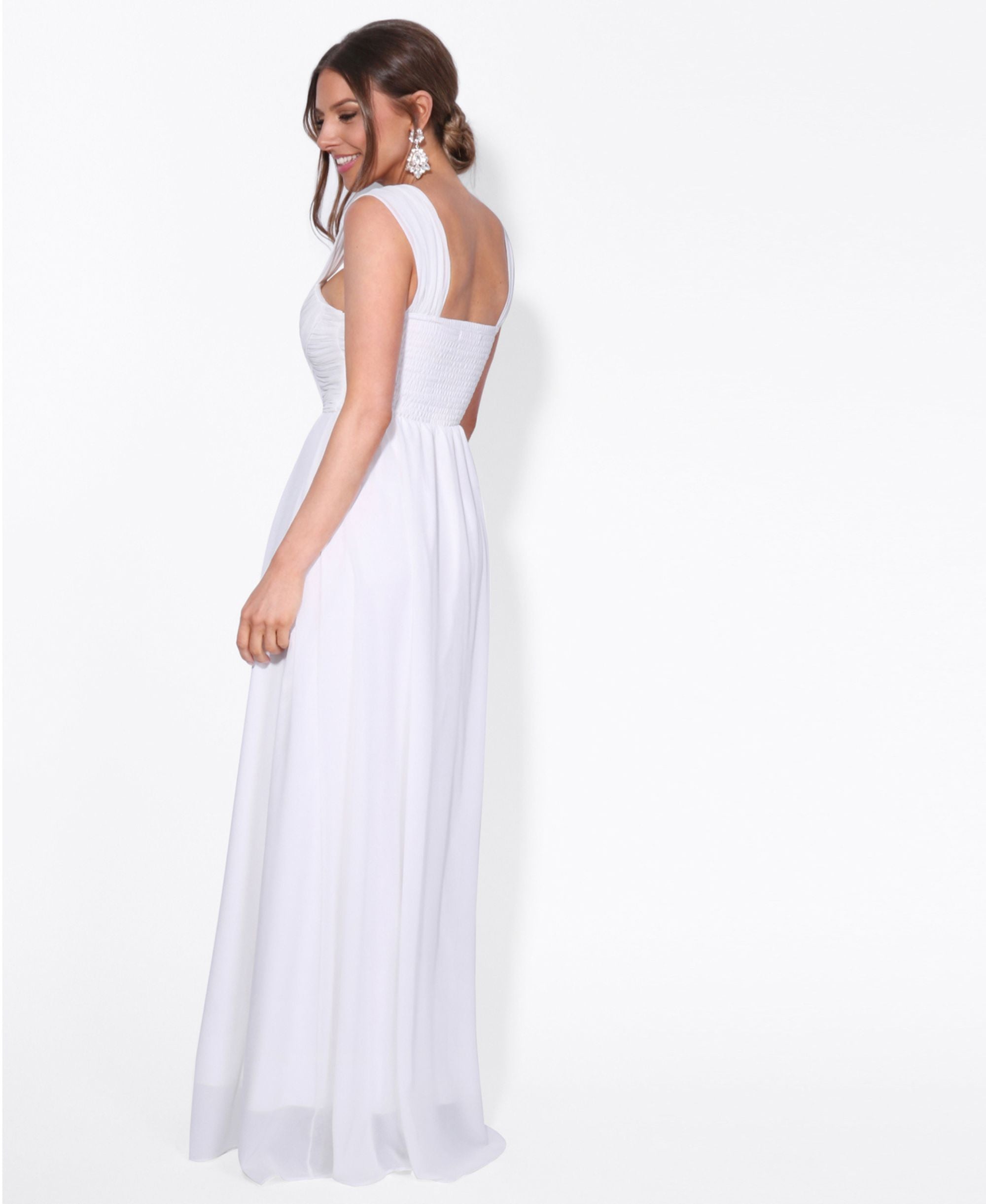 Cap Sleeve Off Shoulder Bridesmaid Dress White