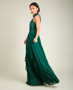 Lace Halterneck Maxi Dress Dark Green