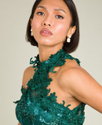 Lace Halterneck Maxi Dress Dark Green