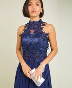 Lace Halterneck Maxi Dress Navy
