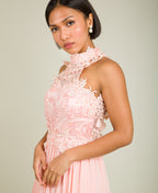 Lace Halterneck Maxi Dress Pink