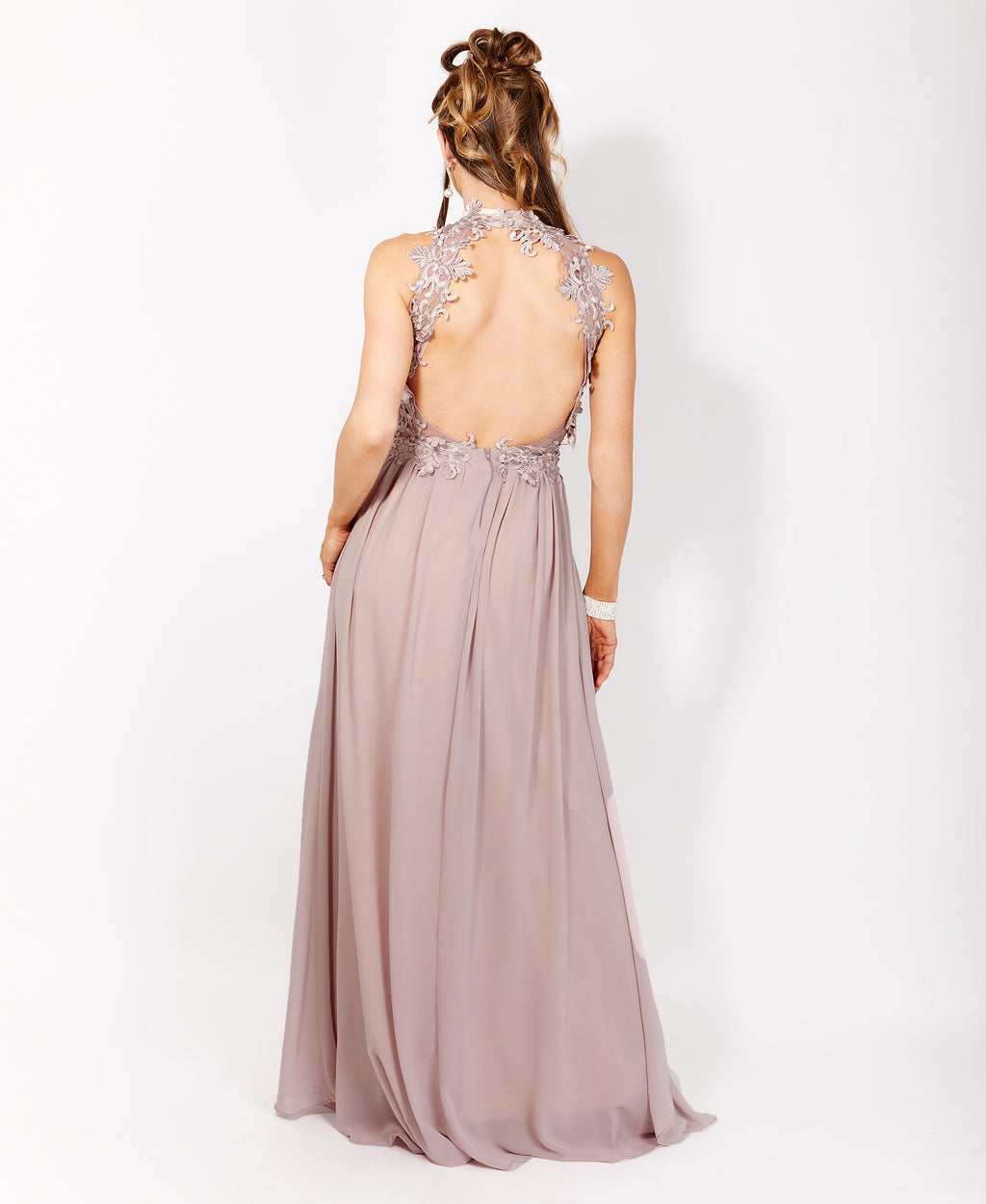 Lace Halterneck Maxi Dress Taupe