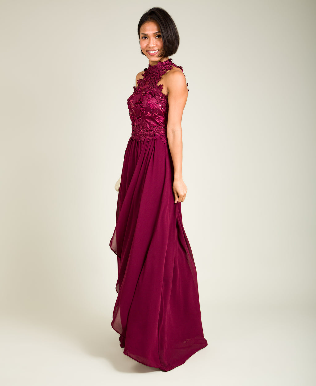 Lace Halterneck Maxi Dress Wine