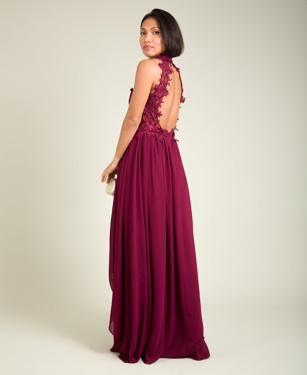 Lace Halterneck Maxi Dress Wine