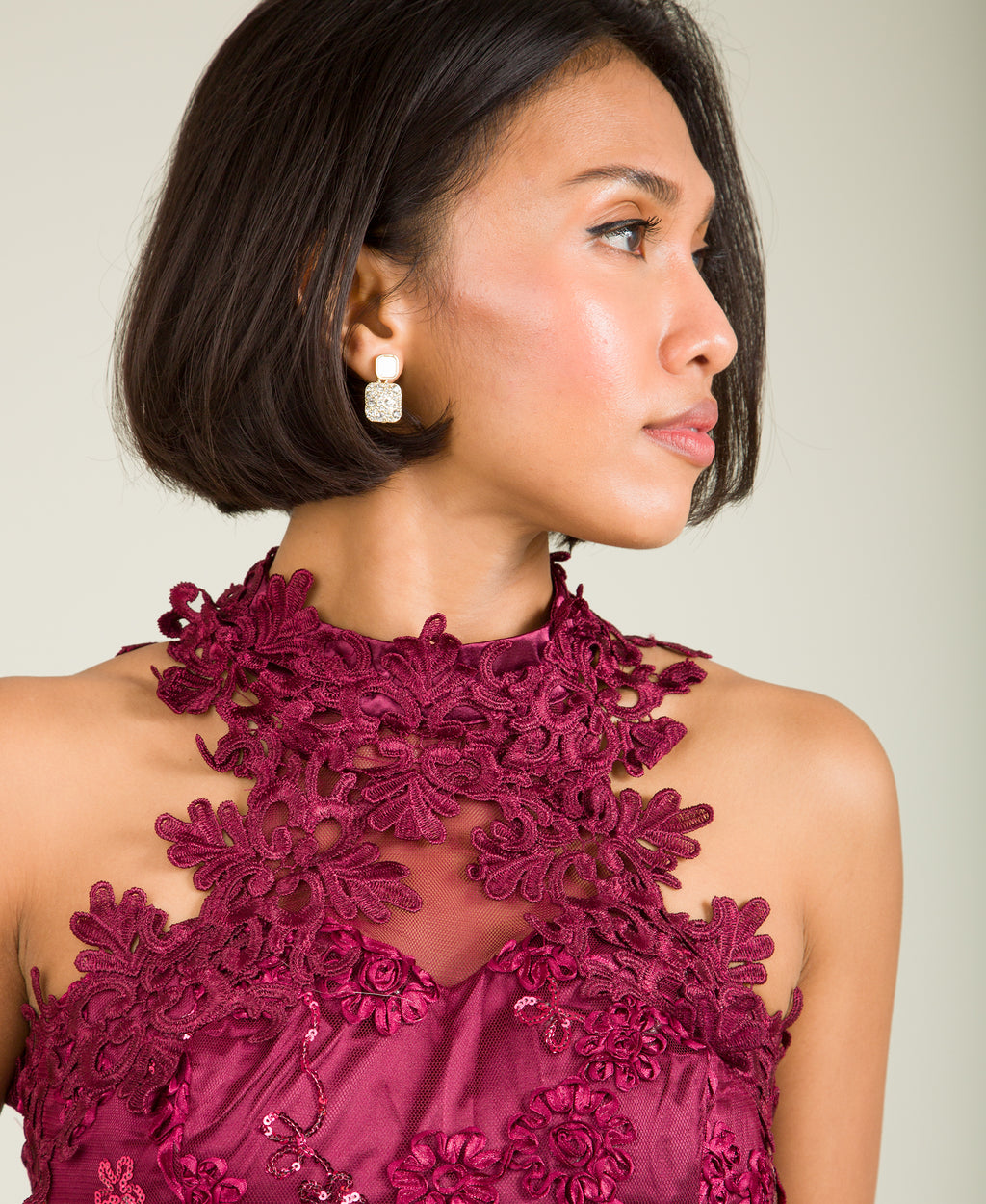 Lace Halterneck Maxi Dress Wine