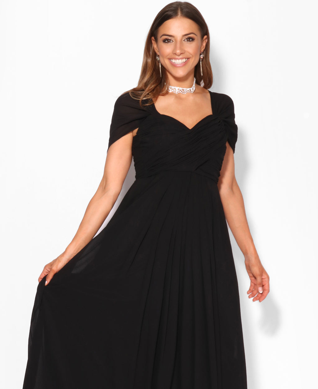 Cap Sleeve Off Shoulder Bridesmaid Dress Black
