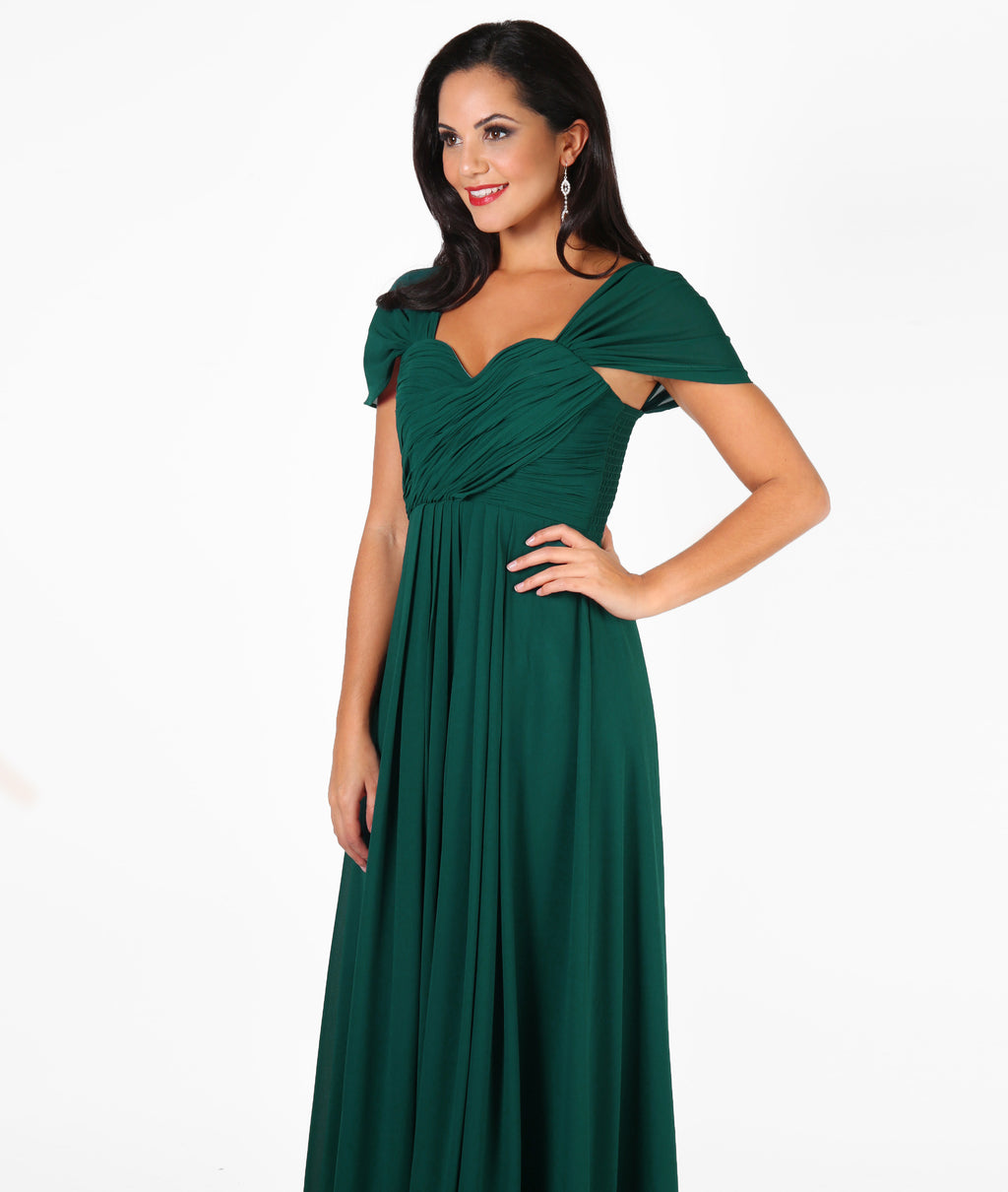 Cap Sleeve Off Shoulder Bridesmaid Dress Dark Green