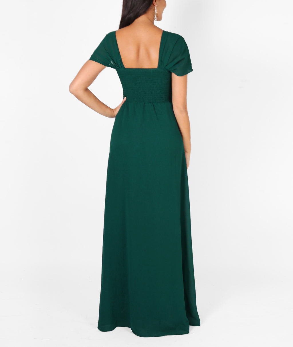 Cap Sleeve Off Shoulder Bridesmaid Dress Dark Green