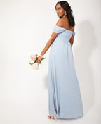 Cap Sleeve Off Shoulder Bridesmaid Dress Dusty Blue