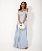 Cap Sleeve Off Shoulder Bridesmaid Dress Dusty Blue