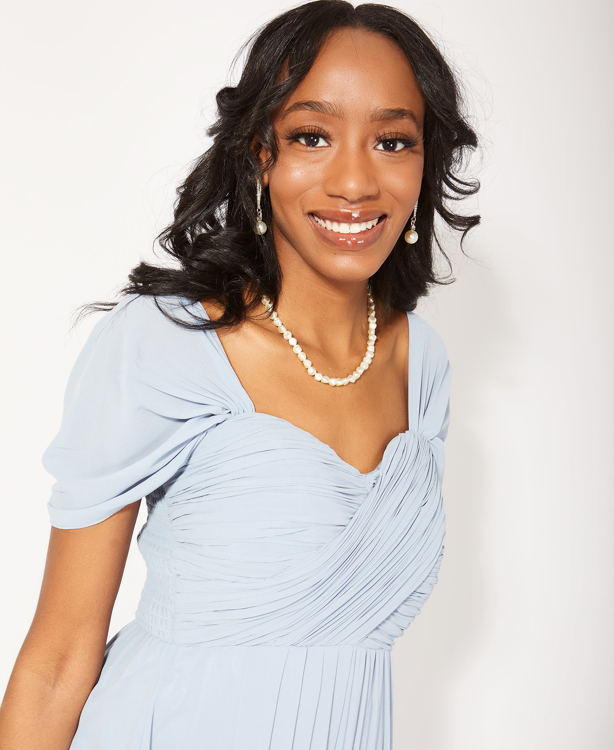 Cap Sleeve Off Shoulder Bridesmaid Dress Dusty Blue