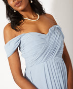 Cap Sleeve Off Shoulder Bridesmaid Dress Dusty Blue