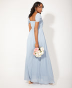 Cap Sleeve Off Shoulder Bridesmaid Dress Dusty Blue