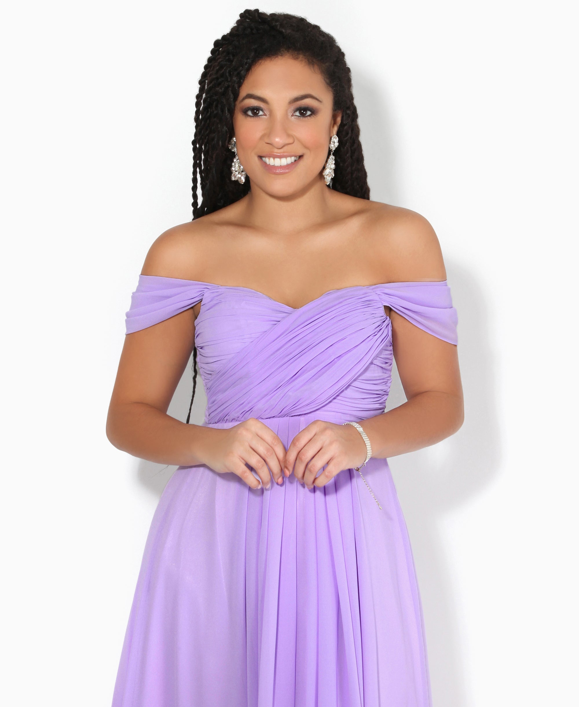 Cap Sleeve Off Shoulder Bridesmaid Dress Lilac