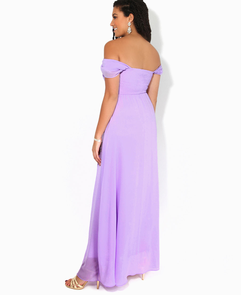 Cap Sleeve Off Shoulder Bridesmaid Dress Lilac