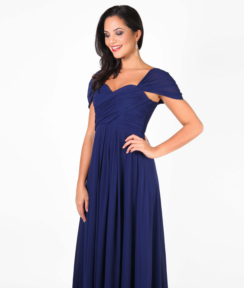 Cap Sleeve Off Shoulder Bridesmaid Dress Navy