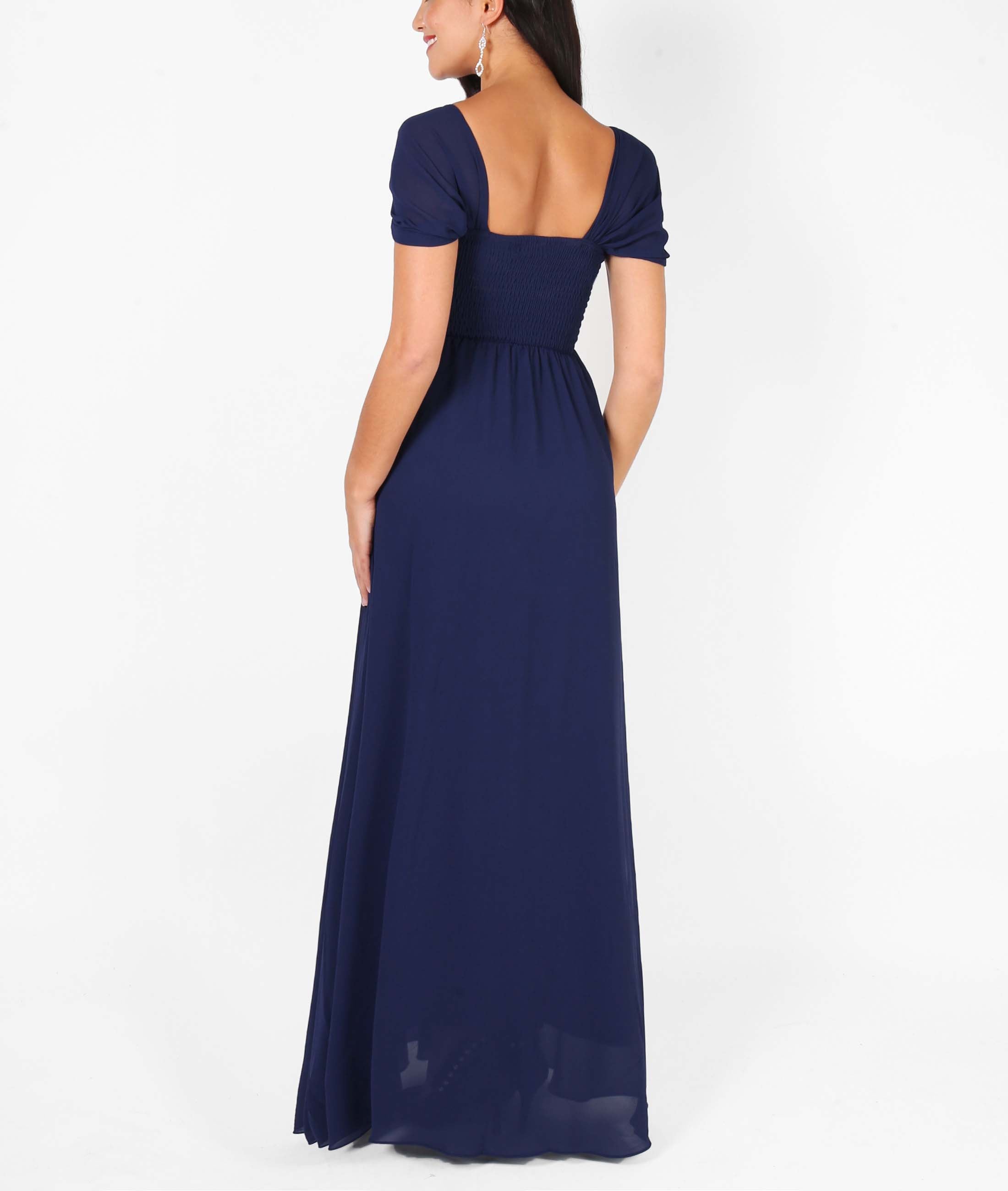 Cap Sleeve Off Shoulder Bridesmaid Dress Navy