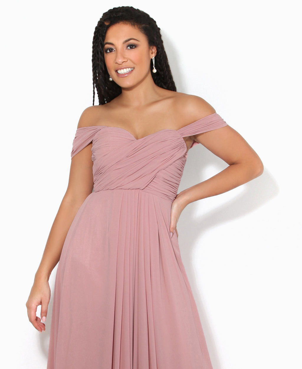 Cap Sleeve Off Shoulder Bridesmaid Dress Dark Pink