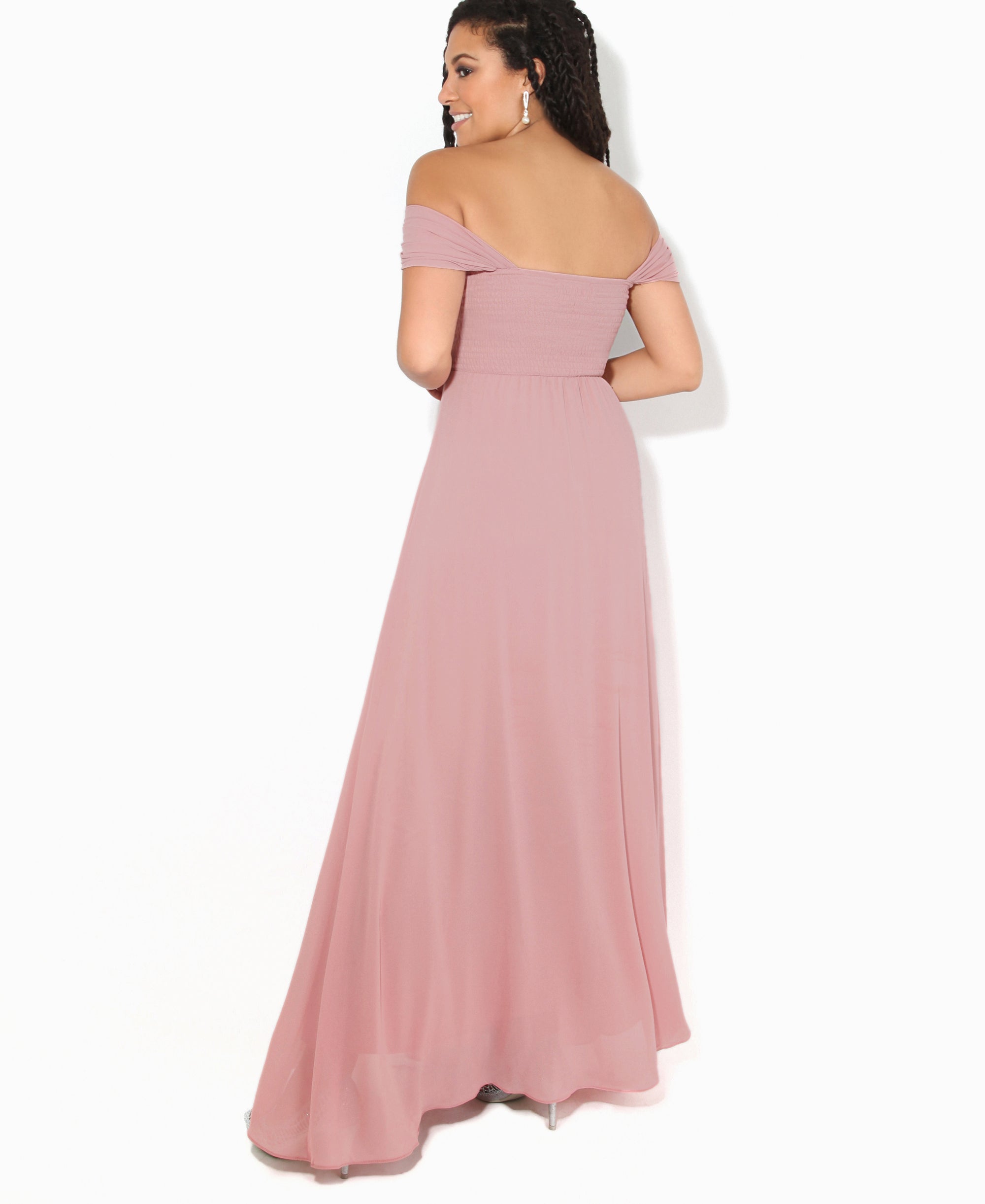 Cap Sleeve Off Shoulder Bridesmaid Dress Dark Pink