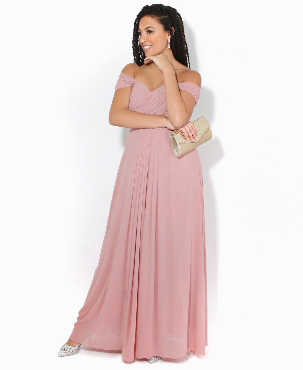 Cap Sleeve Off Shoulder Bridesmaid Dress Dark Pink