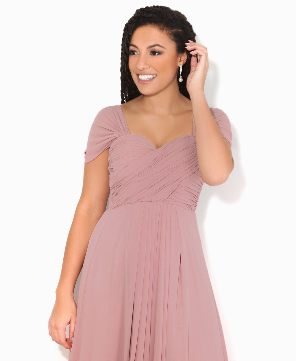 Cap Sleeve Off Shoulder Bridesmaid Dress Dark Pink