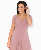 Cap Sleeve Off Shoulder Bridesmaid Dress Dark Pink