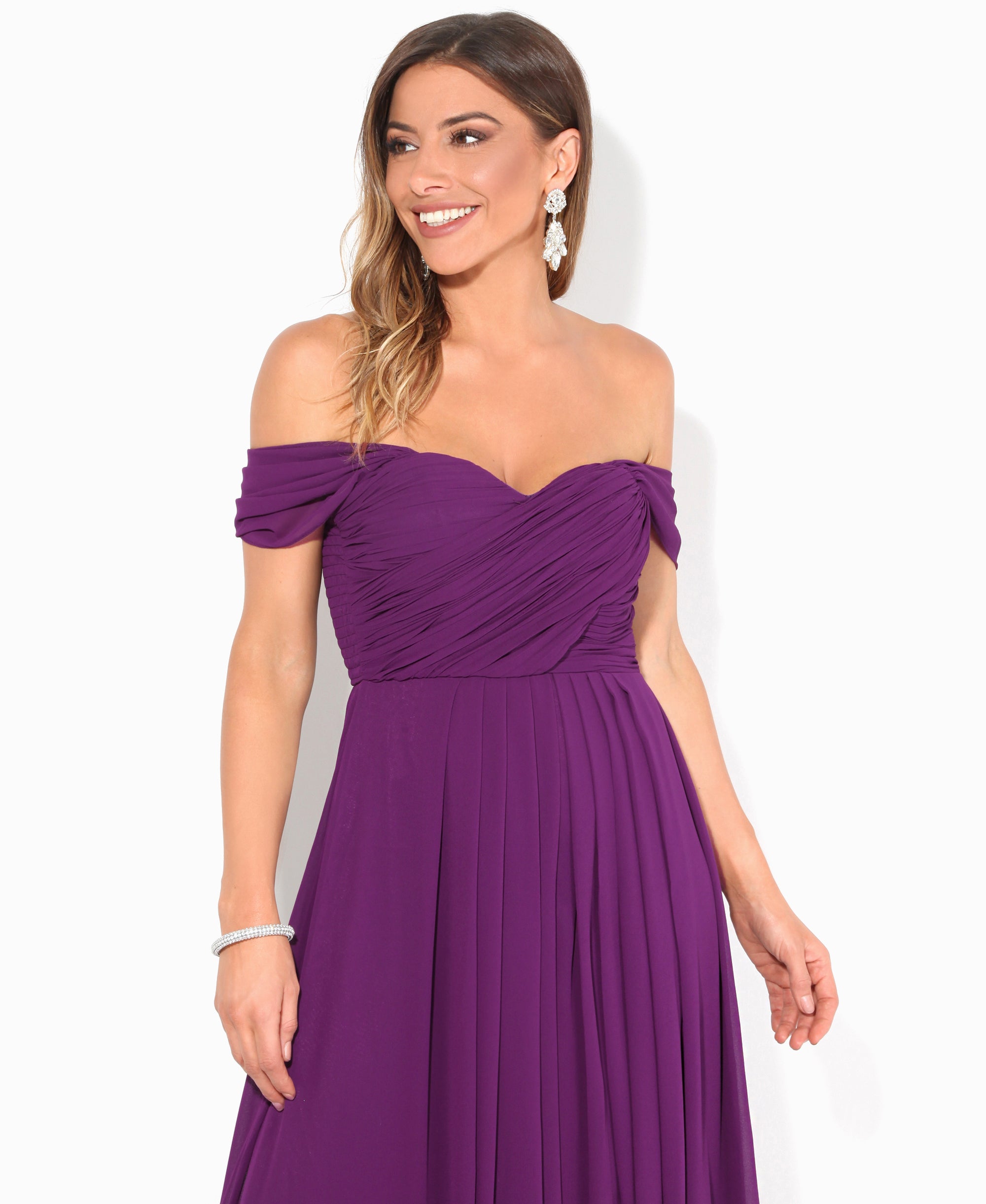 Cap Sleeve Off Shoulder Bridesmaid Dress Purple