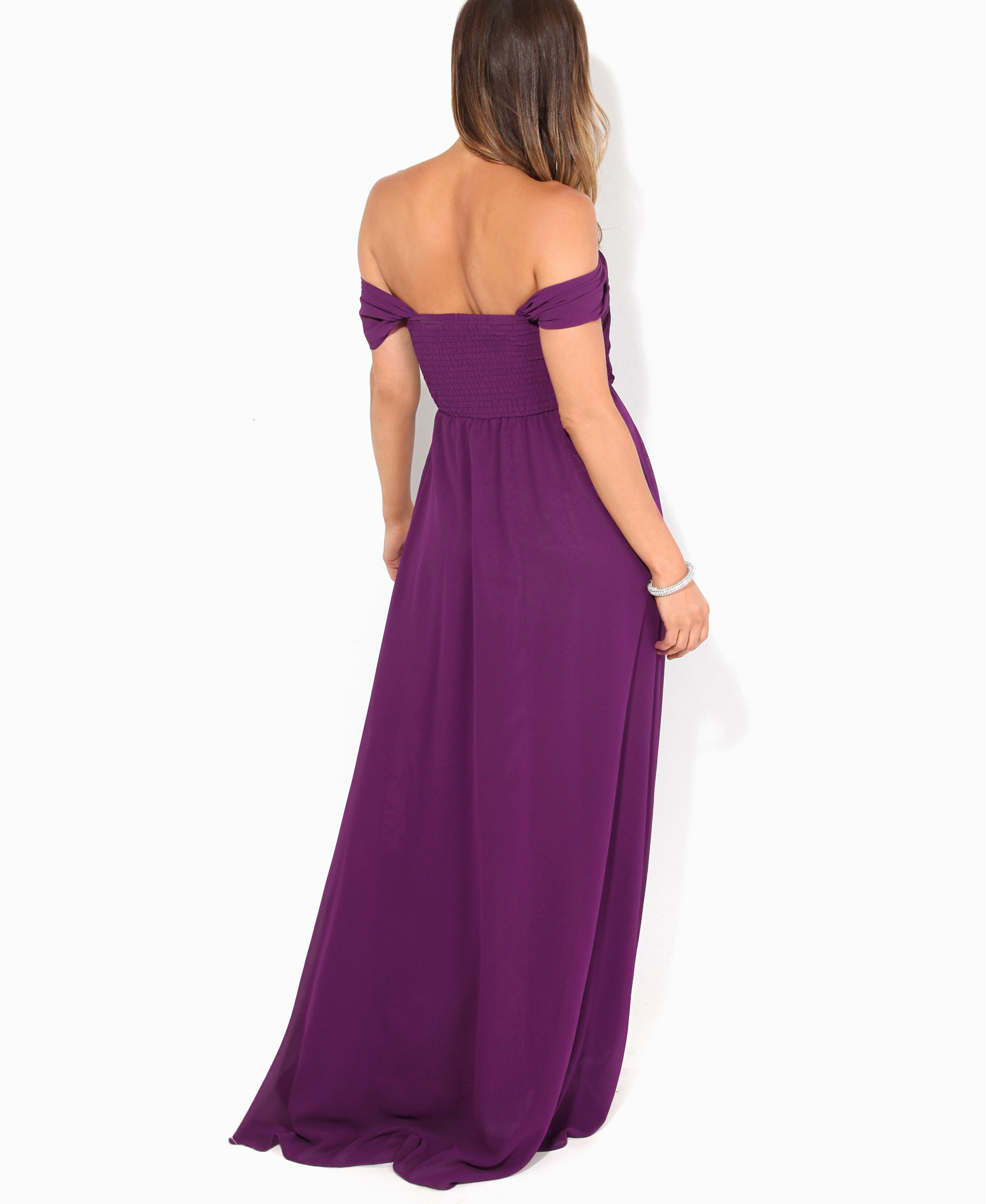 Cap Sleeve Off Shoulder Bridesmaid Dress Purple
