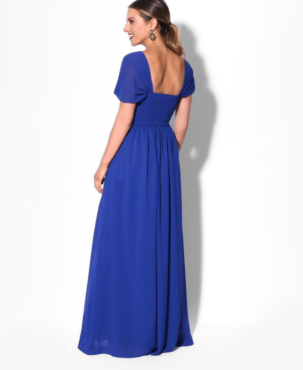 Cap Sleeve Off Shoulder Bridesmaid Dress Royal Blue