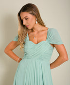 Cap Sleeve Off Shoulder Bridesmaid Dress Sage Green