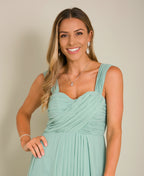 Cap Sleeve Off Shoulder Bridesmaid Dress Sage Green