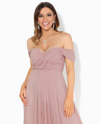 Cap Sleeve Off Shoulder Bridesmaid Dress Taupe