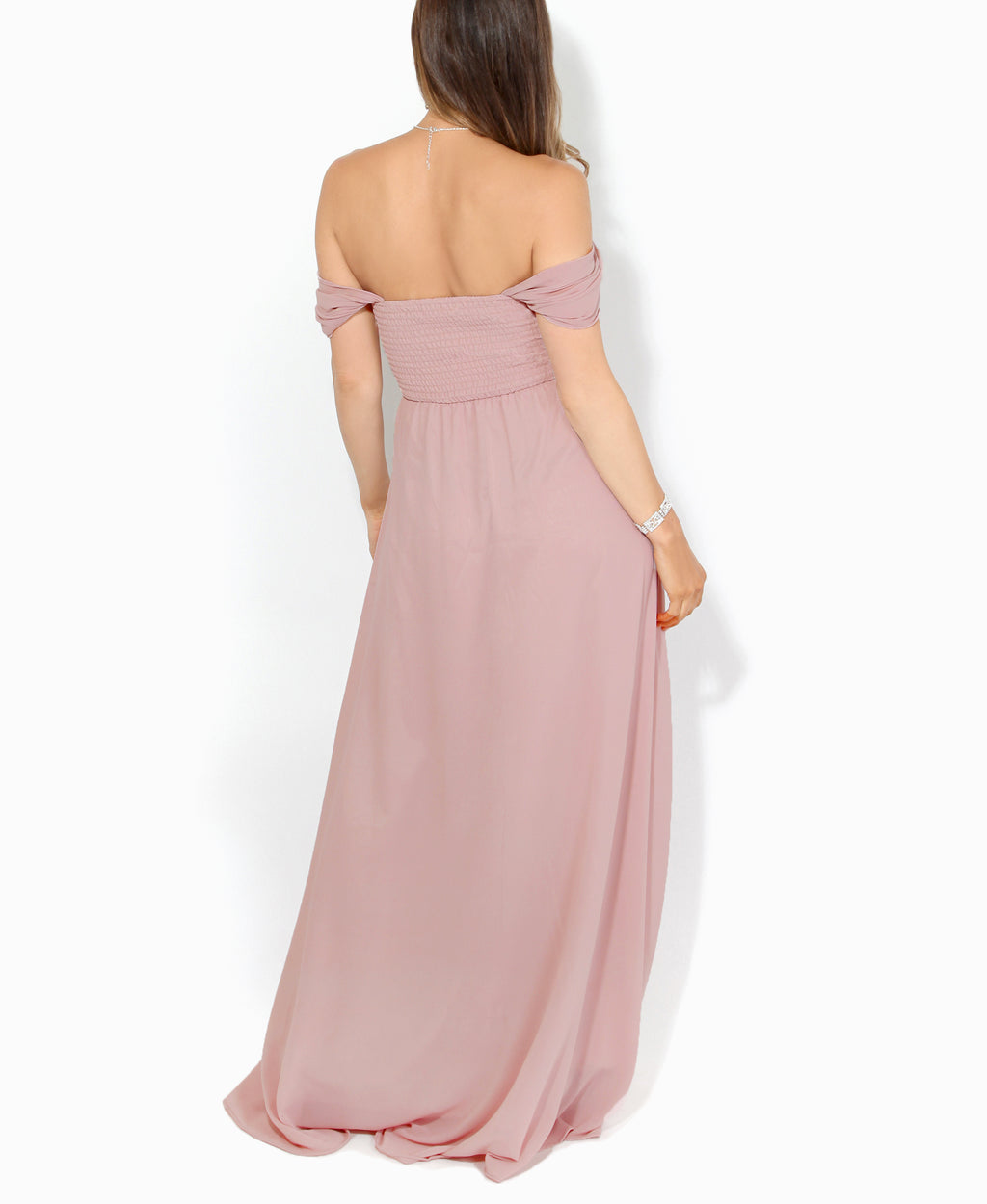 Cap Sleeve Off Shoulder Bridesmaid Dress Taupe
