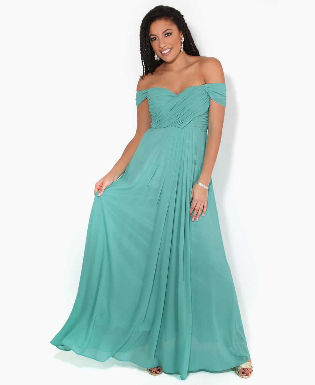 Cap Sleeve Off Shoulder Bridesmaid Dress Turquoise