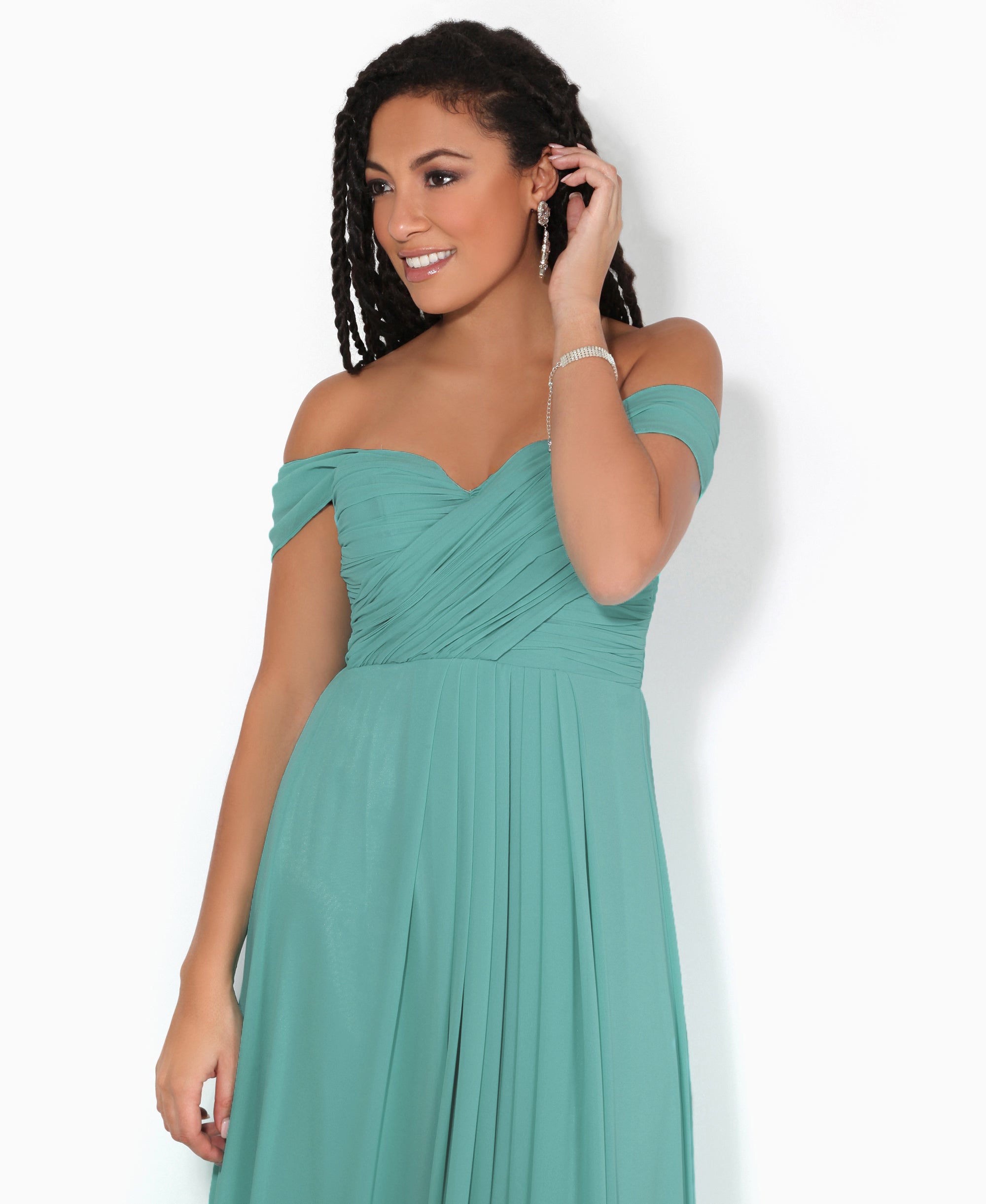 Cap Sleeve Off Shoulder Bridesmaid Dress Turquoise