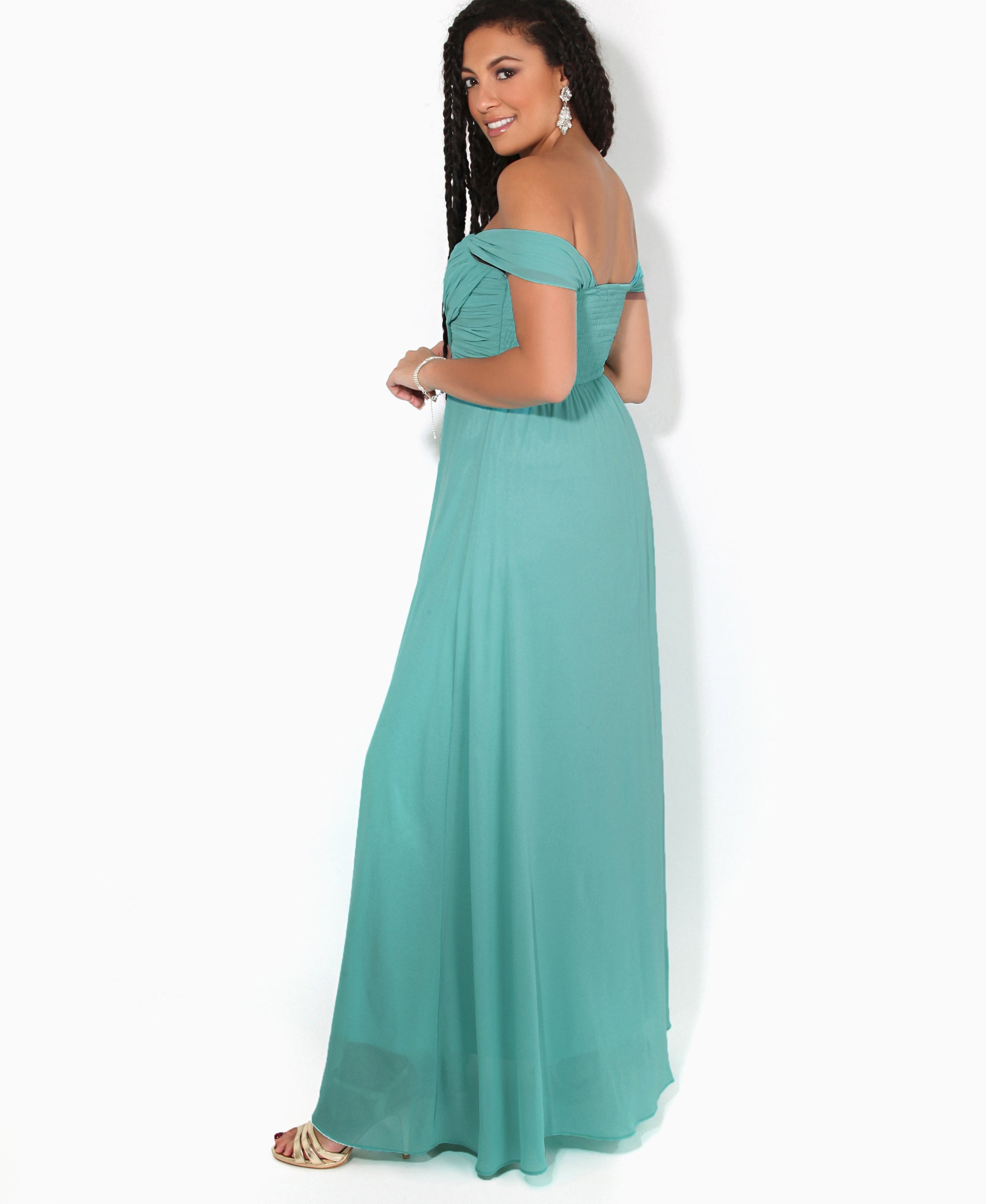 Cap Sleeve Off Shoulder Bridesmaid Dress Turquoise
