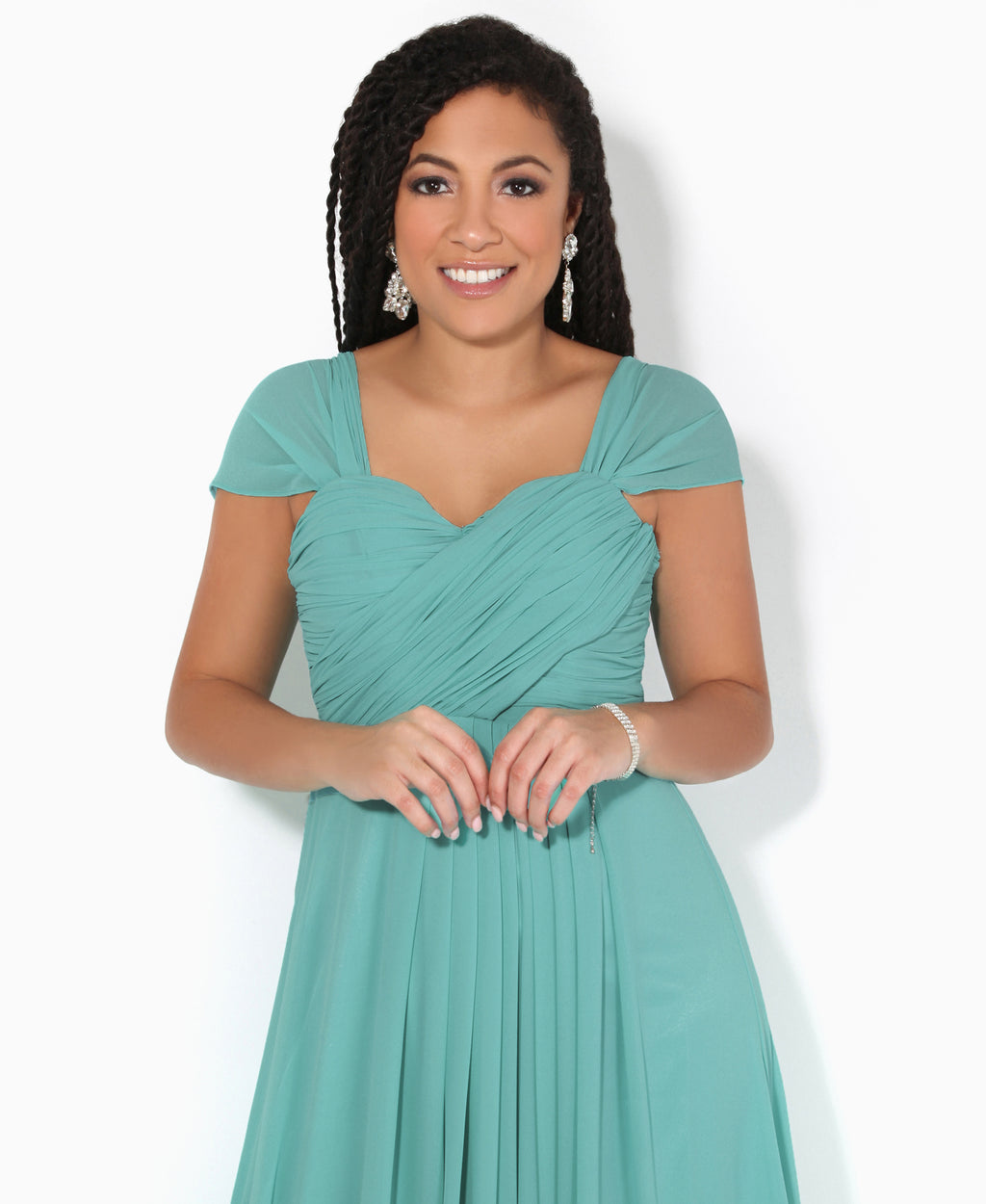 Cap Sleeve Off Shoulder Bridesmaid Dress Turquoise