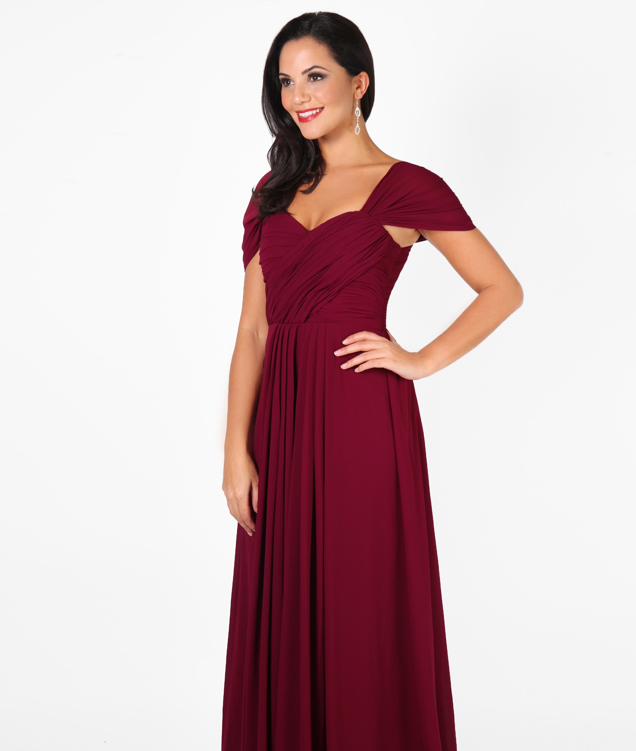 Cap Sleeve Off Shoulder Bridesmaid Dress Wine