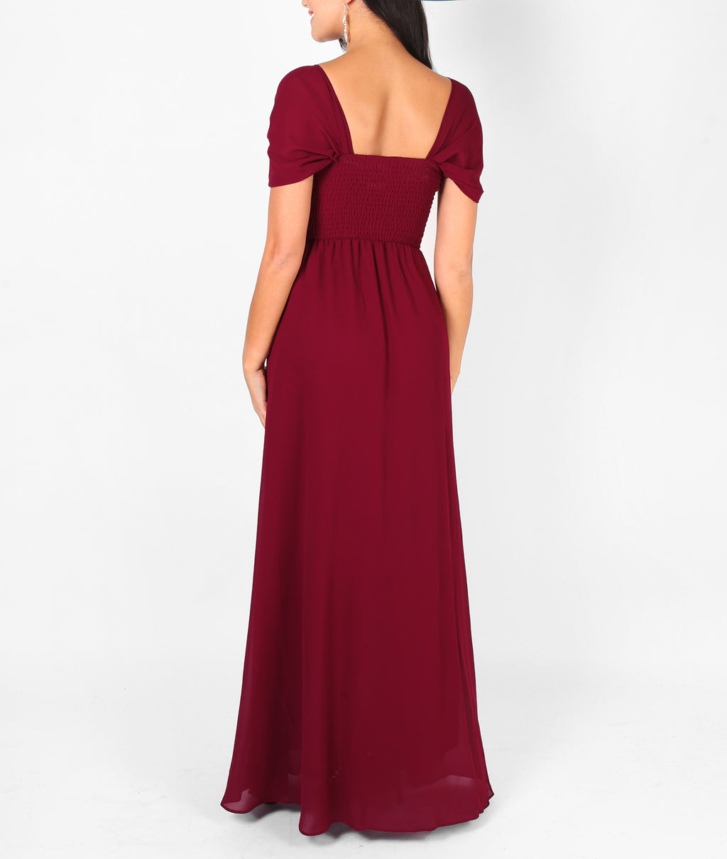 Cap Sleeve Off Shoulder Bridesmaid Dress Wine