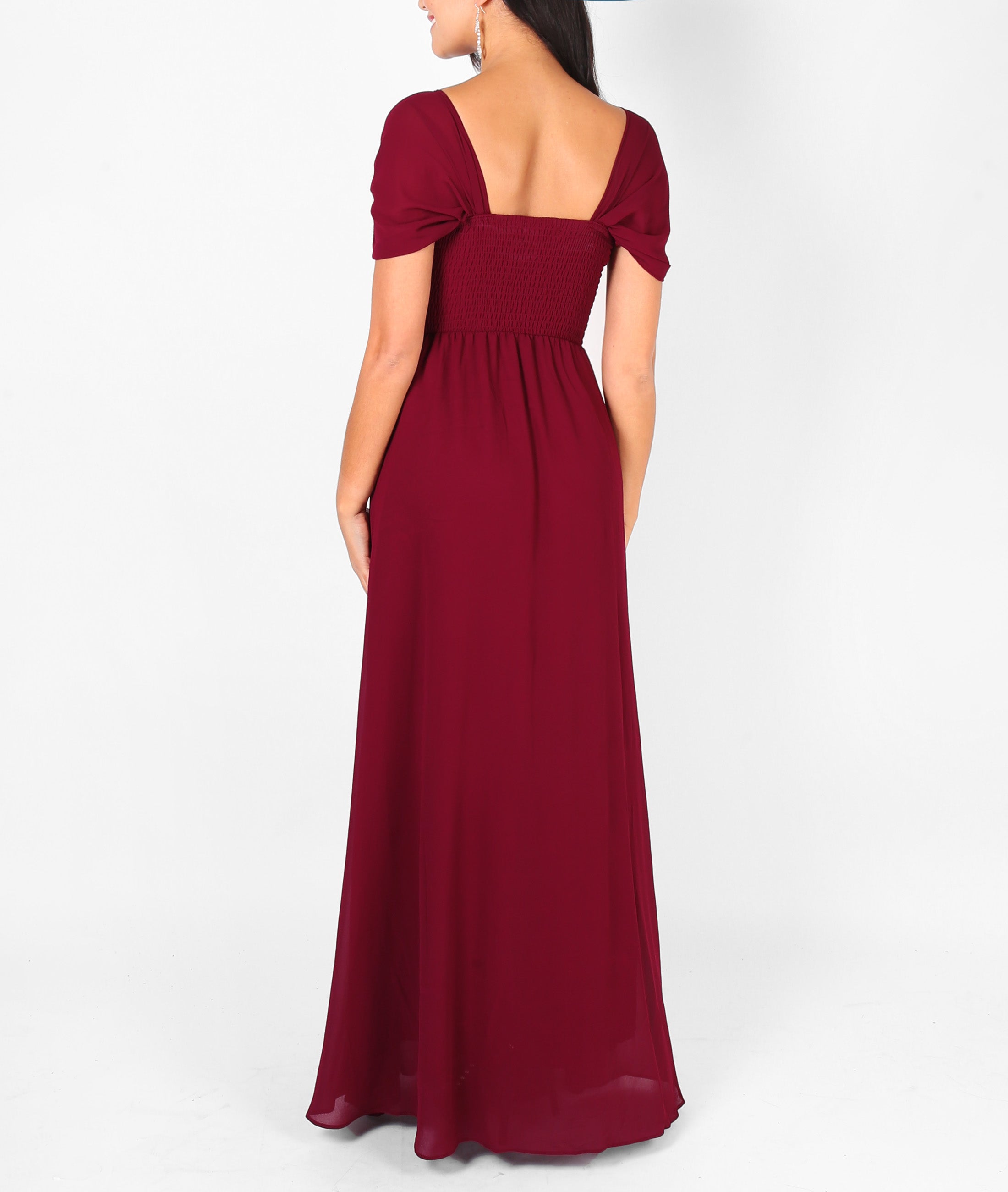 Cap Sleeve Off Shoulder Bridesmaid Dress Wine